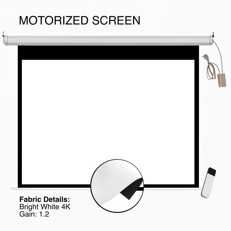 Image of BIG VUE 100 inch Motorized Projector Screen 4K Ultra HD 3D Ready | 16:9 Aspect Ratio Matte White Remote Control Electric Projection Screen | Wall & Ceiling Mount for Home Theatre, Office & Classroom