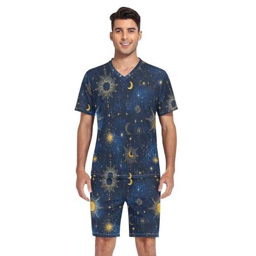 Star and Moon Men’s Pajama Sets Short Sleeve Shirt and Pants with Soft Touch Fabric4