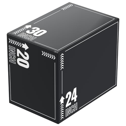 HANDBODE Plyometric Jump Box – 3-in-1 Plyo Box with Durable High-Density Foam Core and Non-Slip Surface for Squats, Box Jumps and Home Gym Workouts, 30”x24”x20”, White Stripes
