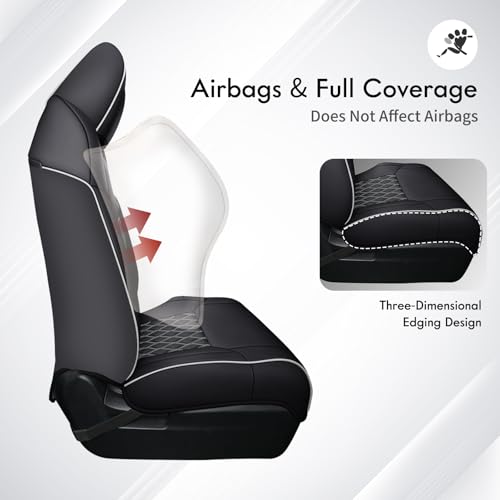 Image of Huidasource Tacoma Front&Back Seat Covers Full Set, Automotive Leather Car Seat Cushion Cover Fit for 2005-2015 Double&Crew Cab 2nd Gen Toyota Tacoma Base SR5 Limited TRD Sport(Full Set /Black&White)