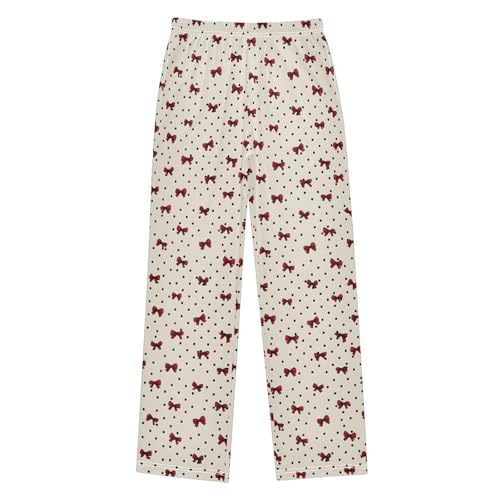 Pajama Pants Lounge Sleep PJ Bottoms Sleepwear Elastic Waist Drawstring S Cute Bow Polka Dot