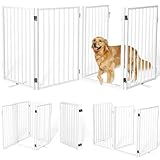 Paulmele Metal Freestanding Dog Gates with Door for Outdoor Indoor,80'' Extra Wide 32'' Tall Free Standing Dog Gate for Doorways,Large Openings,Deck,Yard,Porch,Foldable Pet Fence(White,4 Panels)