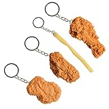 Kulamala 4 pcs,Imitation Food Keychain French Fries Chicken Nuggets Fried Chicken Leg Food Pendant Keychain, Yellow, Small