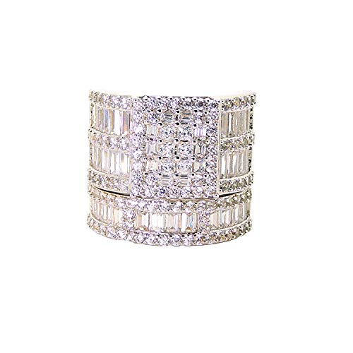 Camilla Wedding Ring Set for Women by Ginger Lyne | Large Wide Width Statement Style Halo Engagement Ring with Matching Wedding Band | Baguette Multi Cut Cubic Zirconia4