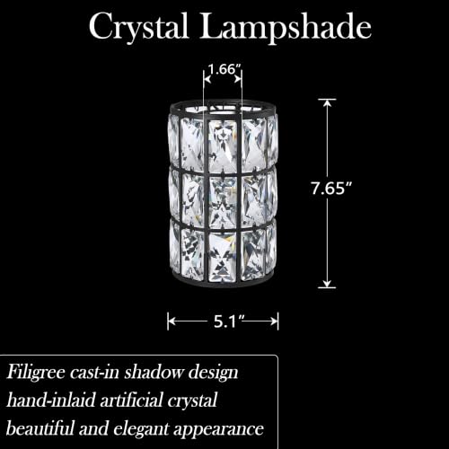 Image of 2 Pack Replacement Crystal Metal Cover Shade Pendant Ceiling Chandelier Wall Sconce Lamp Fixture Black Finish,1.66 inch Fitter Size,7.7 inch High*5.1 inch Diameter