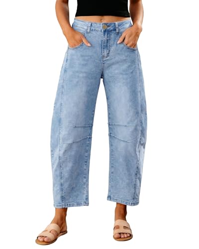 GRAPENT Barrel Jeans Womens Stretch Cute Jeans for Women High Waisted Baggy Jean Pants Tummy Control Jean Trousers High Waist Womens Wide Leg Denim Pants Color Roadnight Blue X-Large Size 16 Size 18