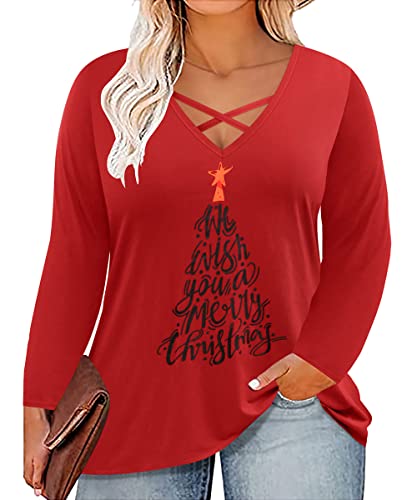 Image of CARCOS Plus Size Tops for Women Long Sleeve Fall Tunic Color Block Camo /Plaid /Leopard /Fall Blouse Crewneck Tshirt XL-5XL