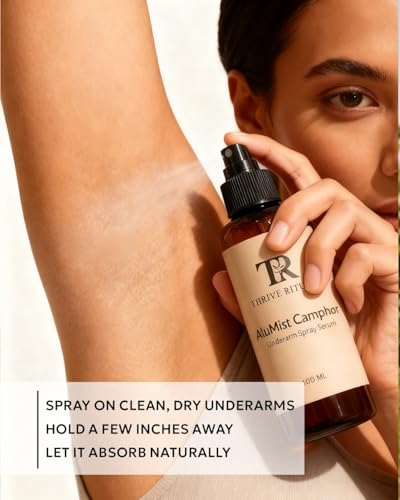 Image of Thrive Rituals AluMist Camphor Underarm Spray | Natural Alum Deodorant Spray | Long-Lasting Odor Protection | Helps Reduce Sweat & Underarm Darkening | Alcohol-Free Daily Use Deodorant | for men, women and Teen, 100 ML