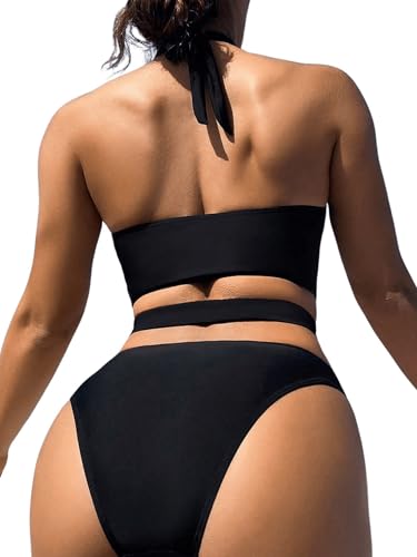 Floerns Women's 2 Piece Bathing Suit Cut Out Criss Cross Halter Bikini Set2