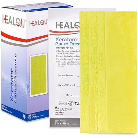 HEALQU Xeroform Petrolatum Dressing 5x9 - Box of 25 Sterile Vaseline Gauze Occlusive Strip 3% Bismuth Tribromophenate & Petrolatum - Fine Mesh Gauze for Wounds, Lacerations, Burns & Skin Grafts Cover