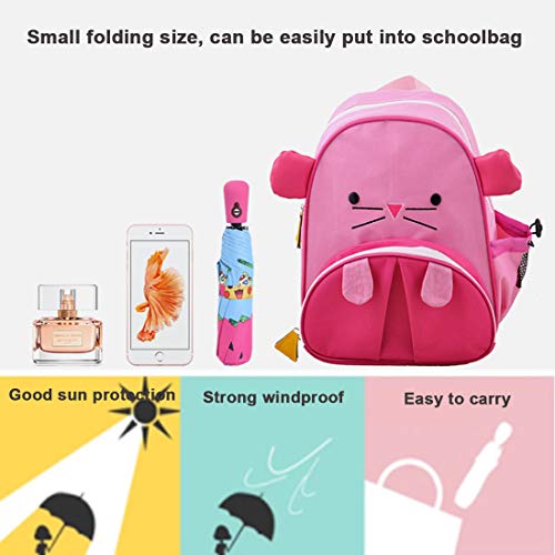 Alovetree Kids Folding Umbrella Automatic Open Cartoon Travel Umbrella Compact Windproof For Girls Boys #TOP4