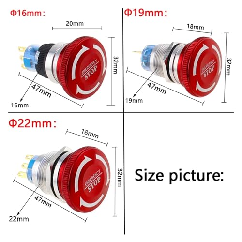 Arrêt d'urgence métallique 16mm étanche bouton champignon poussoir anti-poussière - 6