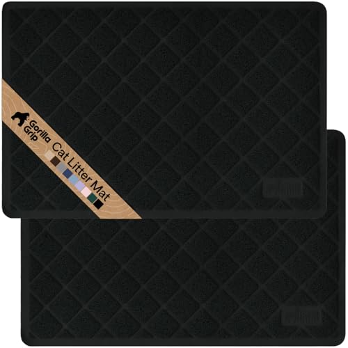 Image of GORILLA GRIP Cat Litter Box Mat, Cushioned Coil Mesh Litter Trapping Mats, Scatter Control Supplies for Less Mess, Phthalate Free, Ultra Deep Catch Grooves, Rinse or Vacuum to Clean 24x17 Black 2 Pack