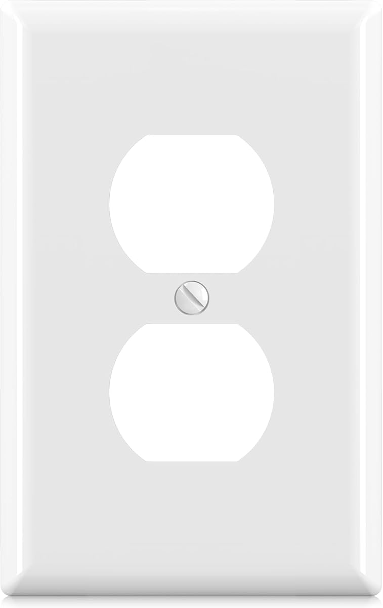 ELEGRP Duplex Receptacle Wall Plate, 1-Gang Mid Size Wall Outlet Covers, Unbreakable Polycarbonate Dual Outlet Faceplates Covers, UL Listed, Color-matched Screws Included (1 Pack, Glossy White)