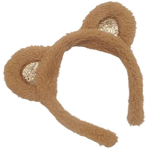 Topkids Accessories Teddy Bear Ears Teddy Bear Headband Brown Teddy Bear Ears Animal Headbands Easter Halloween Fancy Dress Outfit World Book Day For Adults, Children, Kids (Brown w/ Gold Glitter) Cover