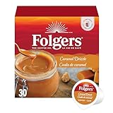 Folgers Caramel Drizzle Flavoured Light Roast Coffee Pods, Single Serve One Cup Pods made with Arabica Beans for Hot or Iced Drinks, 30 Count (Pack of 1)