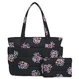 TOPDesign Puffer Tote Bag for Women, Lightweight Puffy Handbag with Compartments & Cosmetic Bag, Quilted Shoulder Bags for Work, Travel, Gym, Gifting (L Flower)