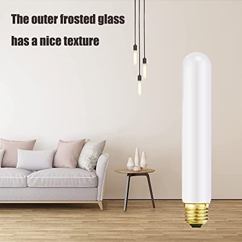 T10 Led Light Bulb 7.3Inch E26 Base Matt Opal Porcelain Warm White 2700K Dimmable Edison 6W Led Tubular Bulb,600Lm,60 Watt Equivalent,Outside Frosted Glass,For Cabinet Display Cabinet Etc,4 Pack. #TOP2