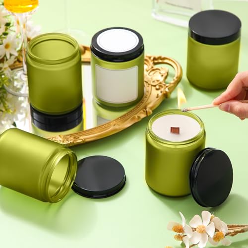 Norme 12 Pcs 8oz Thick Glass Jars with 24 Plastic Metal Lids Empty Candle Making Glass Jars with 24 label Airtight Food Storage Containers with Inner Liners Lid for Candle Lotions Creams(Green) 5