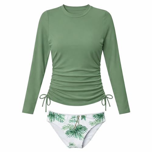 Maillot de bain deux pièces fille réglable à motif floral et manches longues