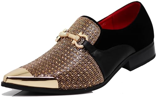 Image of Enzo Romeo Crisino Men Rhinestone Chrome Toe Suede Pointy Buckle Dress Loafer Slip On Shoes