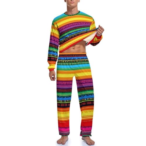 Mexican Serape Colorful Stripes Mens Pajama Set Soft Long Sleeve Sleepwear Lounge Set Pjs3