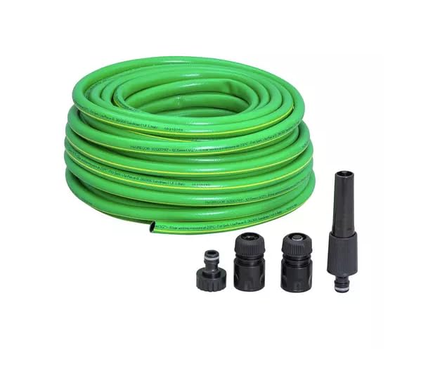 Mc G Reinforced Hose Set - Garden Green Hose Pipe Reel Watering HOSEPIPE Triple Layer with Connectors (25M) Extra Strength Suitable with Sprinkler, Nozzle or Pressure Washer.