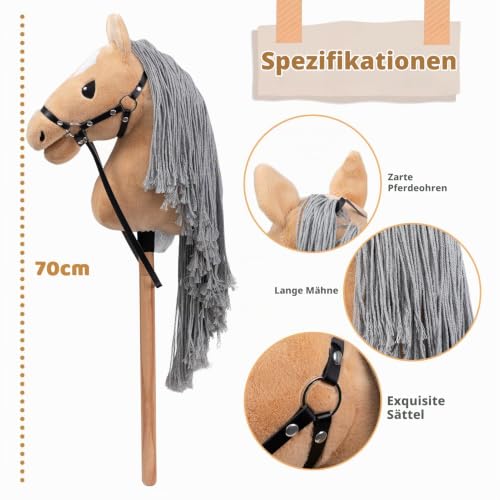 BEJOY Steckenpferd Spielzeug Pferd | Plüschpferd zum Reiten Beige – Ansicht 2