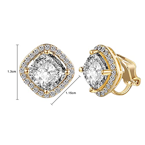 Yoursfs 8MM Austrain Crystal Clip on Earrings for Women Fashion 18k Gold Plated Square Rhinestone Clipon Earrings Non Pierced Ears for Women2
