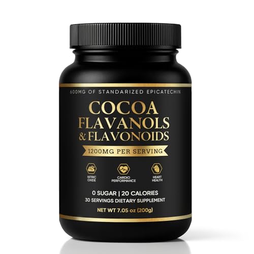 High Flavanol Cocoa Powder - Premium Supplement for Heart Health & Nitric Oxide Support with Theobromine, Magnesium & Natural Flavonoids, Antioxidant Rich, Sugar Free, Vegan, Non-GMO - 7.05 oz (1)