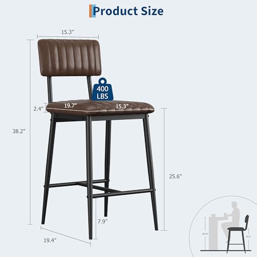 Butacos IDEALHOUSE, Set de 6 unidades, con respaldo y reposapiés, altura para barra, asiento acolchado grueso y patas metálicas reforzadas, color marrón miniatura 2