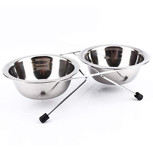 Ciotole per cibo e acqua per cani e gatti Supporta piatti a doppia alimentazione con 2 ciotole in acciaio inossidabile e supporto in ferro retrò