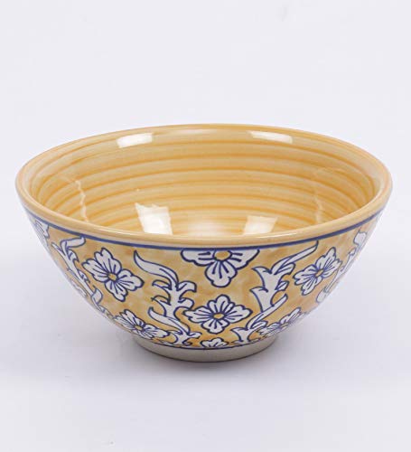 Image of miah decor Ceramic Bowl - Yellow Floral | Handcrafted Stoneware with Matte Finish | Big & Deep Multipurpose Serving Bowl for Rice, Curry & Snacks | Microwave & Dishwasher Safe | Ideal Gift | 1250ml