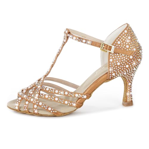 Image of Latinsoul Y205-34 Women's Crystal Embellished Latin Dance High Heel Shoes - Stylish Design Adjustable Ankle Strap Dance Shoes