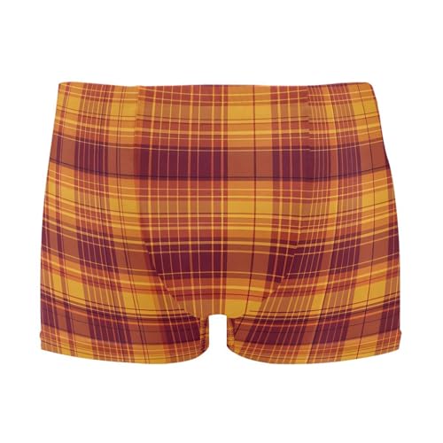Orange Buffalo Check Plaid Mens Swim Trunk Swimwear Bathing Suit Swim Brief Square Leg Board Short S B0403658