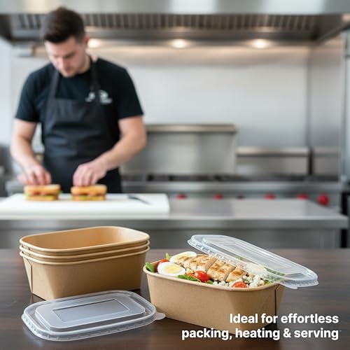 Image of Disposable Containers For Food with Lids | Rectangular Meal Prep Containers & Take Out Box | Microwave & Fridge Safe Food Storage Containers, Food Packing Box For Kitchen - 750ml, 200 Pack