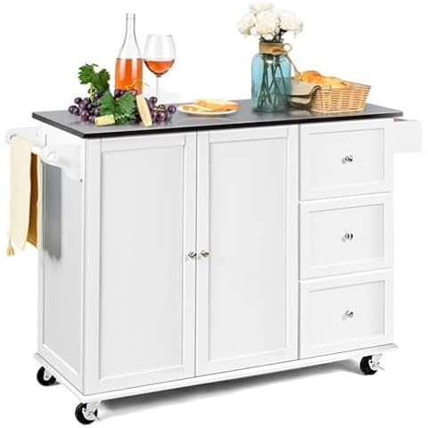 GiantexUK Mobile Kitchen Island with Storage Cover