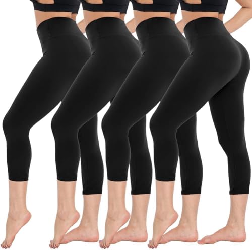 4 Pack Capri Leggings for Women - High Waisted Capris Tummy Control Yoga Pants with Pockets Workout Cycling Tights Capri Large-X-Large 1#4 Packs, Capri Black