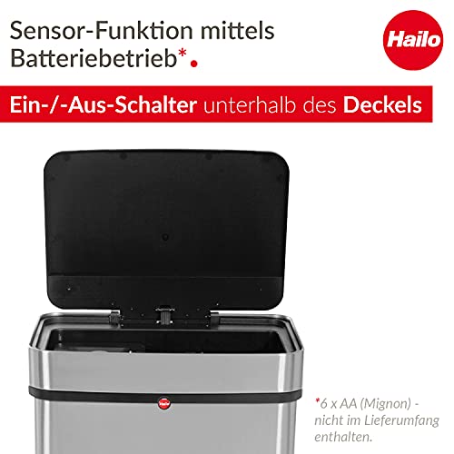 Hailo Öko Vario XL Sensor Mülltrennsystem 54l | 2x25 l + 1x4 l | Vollautomatische Deckelöffnung | Anti-Fingerprint Mülleimer vollautomatisch | Smart Mülleimer | Sensor Mülltrenner | Edelstahl - Image 5