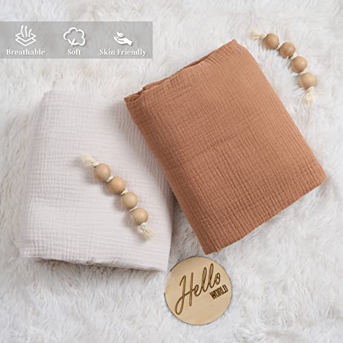 Image of Meracorallo Muslin Pack and Play Fitted Sheet, 100% Cotton, Camel