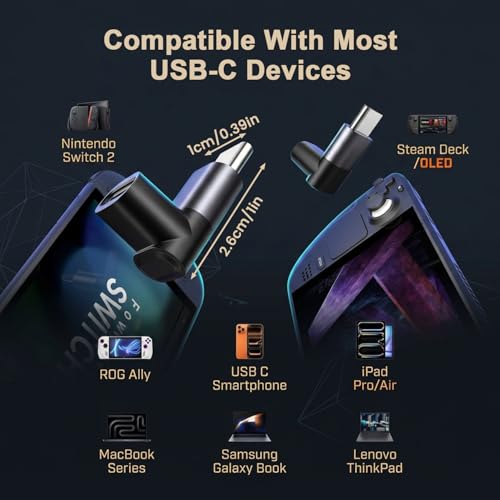 Image of Verilux 2Pcs 90 Degree USB C to USB C Adapter, Type C Male to Female with 100W Fast Charging & 20Gbps Data Transfer with 4K@60Hz Display Support for iPhone 17 /16 /15, MacBook, Steam, Switch, Laptop
