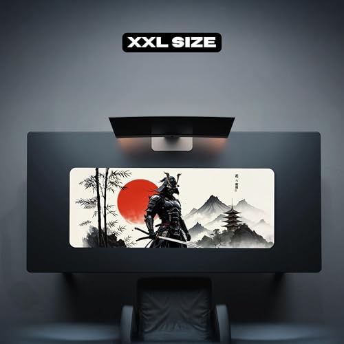 Image of Samurai Premium Desk Mat | Anti-Skid | Anti-Slip | 80 x 30 cm | Laptop Mat for Work from Home /Office /Gaming- Extended Mouse pad and Keyboard Desk mat