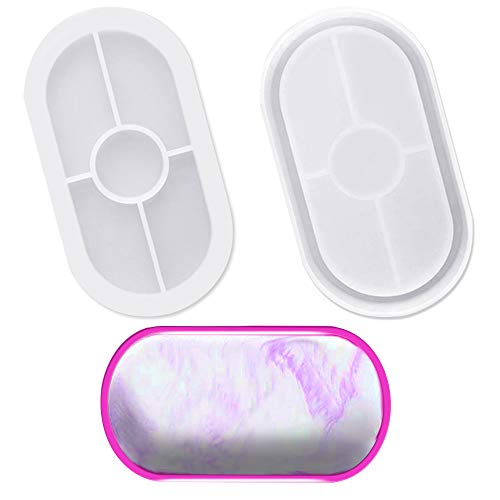 AFUNTA Moldes ovalados de silicona para posavasos, 2 unidades, suaves y flexibles, ovalados de silicona para fundición con resina, hormigón, cemento y arcilla polimérica, color blanco transparente