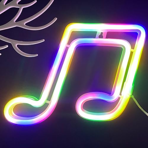 Image of Multi-Colored Music Note Neon Light Wall Decor, USB /Battery Operated Neon LED Sign Decorations for Bedroom, Teen Girls, Women, Boys, Men