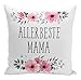 Tassenbrennerei Oryginalna poduszka z sentencją Allerbeste Mama z kwiatkami - nadaje się do prania - niemiecka jakość - prezent dla mamy (mamy)
