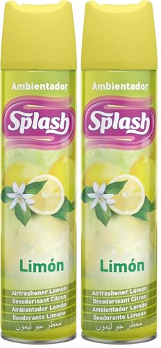 SPLASH | Spray Aromatizador | Ambientador Duradero, Refresca y Elimina Olores | Fragancia Fresca Limón | Agitar Antes de Usar | 300 ml (Paquete de 2)