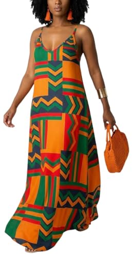Image of Women's Casual Summer Maxi Dresses Sleeveless Adjustable Spaghetti Strap Loose Plus Size Dresses