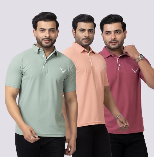 Image of HANABY Men's Summer Polo Solid Half Sleeves Polycotton T-Shirt | Collar Breathable and Comfortable T-Shirt (Pack of 3)