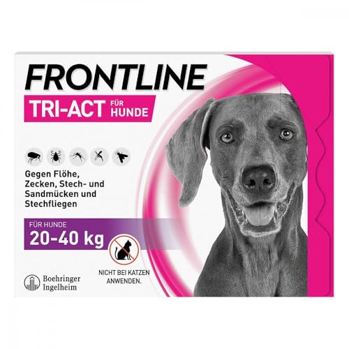 FRONTLINE TRI-ACT Hund L gegen Zecken, Flöhe & Mücken (große Hunde 20 bis 40 kg) - 6X Pipetten für bis zu 6 Monate Schutz - wasserfest - perfekt auf Reisen