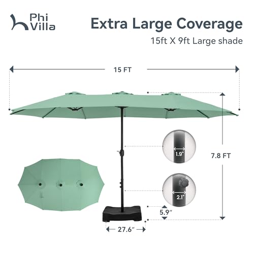 Image of PHI VILLA 15ft Large Outdoor Patio Umbrella with Base Included, Mint Green